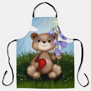 Tablier Ours tenant un bouquet de fleurs-30926