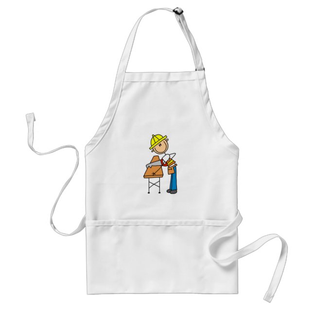 Tablier Ouvrier du bâtiment sciant une planche (Devant)