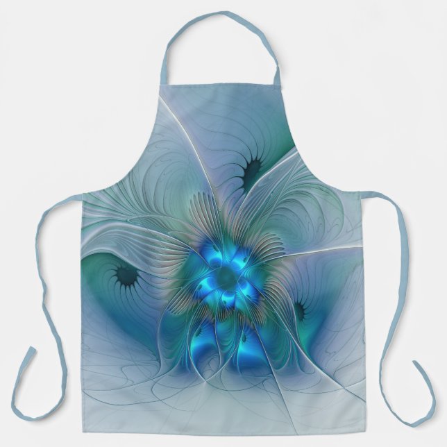 Tablier Ovations debout, fractale abstraite bleu turquoise (Recto)