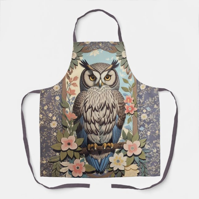 Tablier Owl Pastel Floral William Morris Inspiré (Recto)
