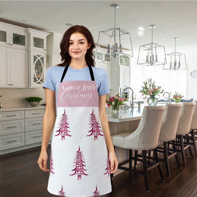 Tablier Pagode Rouge Custom Arbre de Noël Apron (Red Pagoda Custom Christmas Tree Apron)