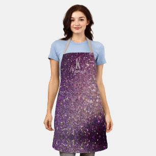 Tablier Paillettes girly scintillement violet argent monog