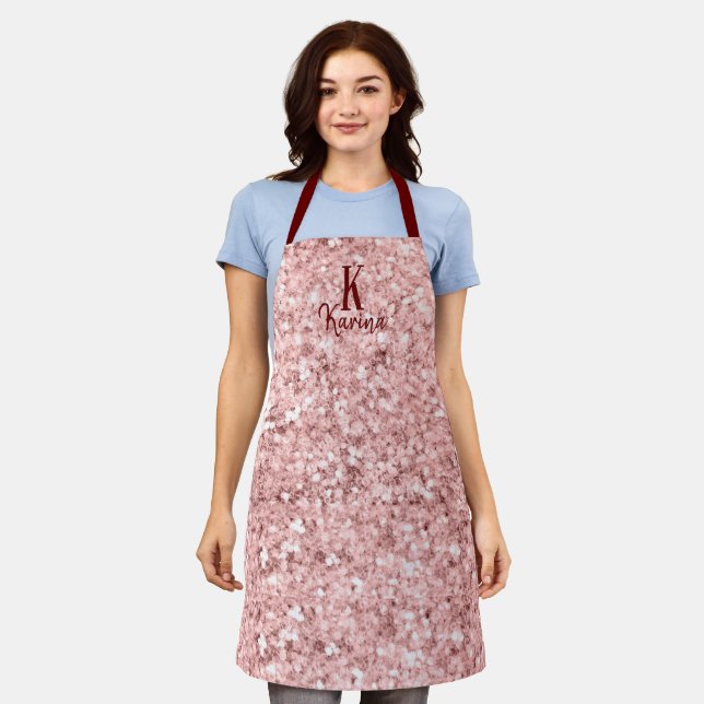 Tablier Paillettes rose gold rose pailleté nom monogramme  (Porté)