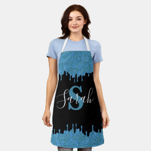 Tablier Paillettres de monogramme bleu sarcelle et noir en