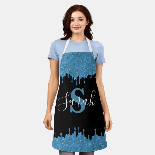 Tablier Paillettres de monogramme bleu sarcelle et noir en (Porté)