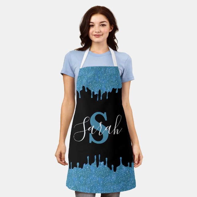 Tablier Paillettres de monogramme bleu sarcelle et noir en (Porté)