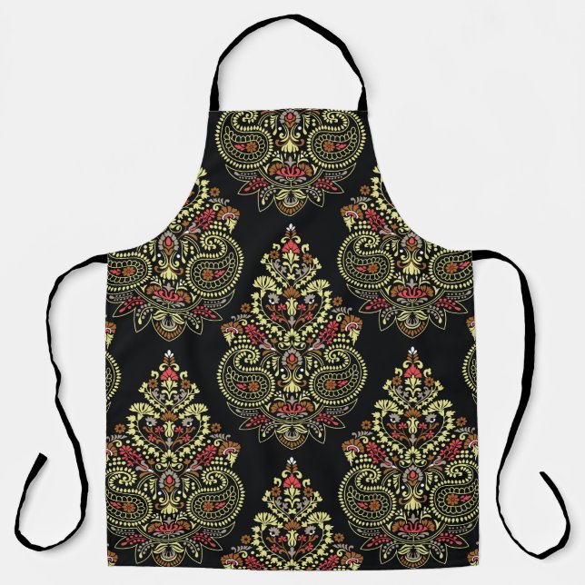 Tablier Paisley, arrière - plan noir géométrique (Recto)