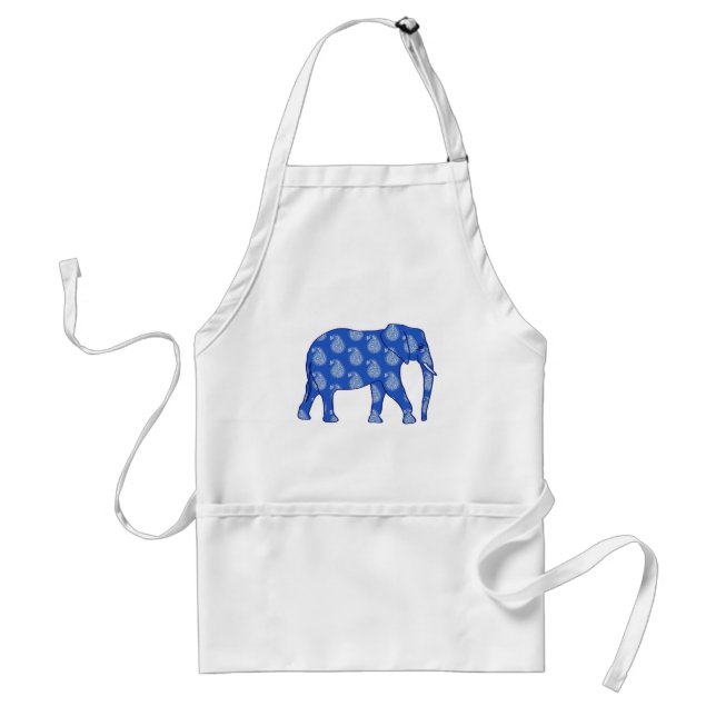Tablier Paisley éléphant - bleu cobalt et blanc (Devant)