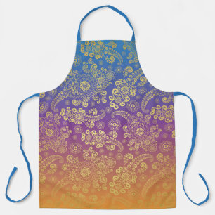 Tablier Paisley Luxe Doré sur Fond Bleu, Violet et Orange