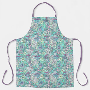 Tablier paisley sarcelle et rose