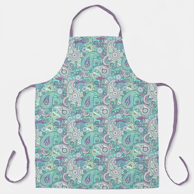 Tablier paisley sarcelle et rose (Recto)