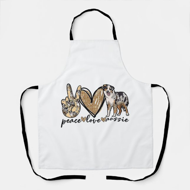 Tablier Paix, Amour, Aussie, chien de berger australien, A (Recto)