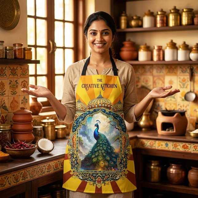 Tablier Palais indien du paon artistique (Artistic Indian cuisine apron with a fantasy peacock design)