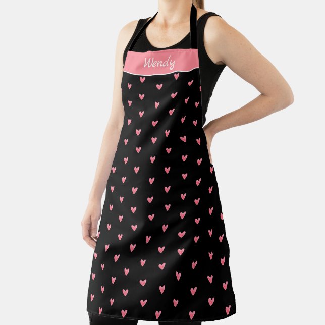 Tablier Pale Valentines Coeur Polka Motif sur Noir (Insitu)