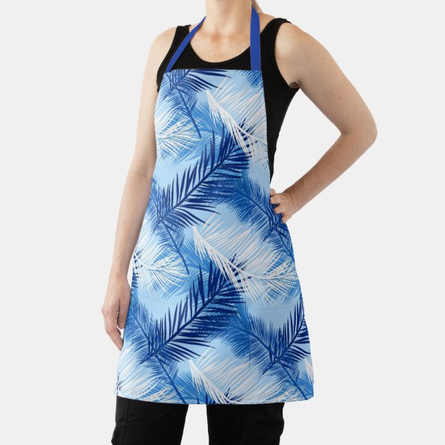 Tablier Palm Leaf Print, Cobalt, blanc et bleu ciel (Insitu)