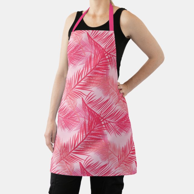 Tablier Palm Leaf Print, Fuchsia, Coral et Pastel Pink (Insitu)