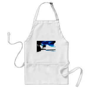 Tablier Palmier blanc noir bleu Silhouette
