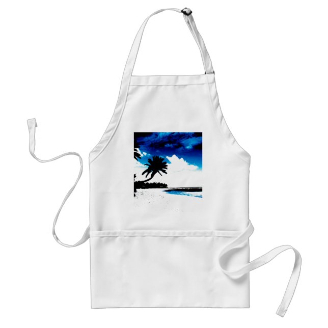 Tablier Palmier blanc noir bleu Silhouette (Devant)