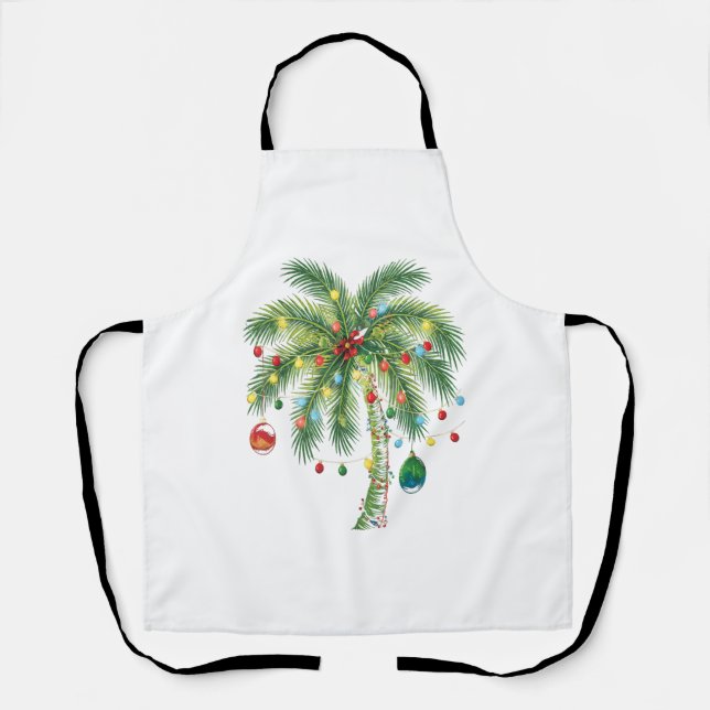 Tablier Palmier de Noël tropical avec lumières et ornam (Recto)