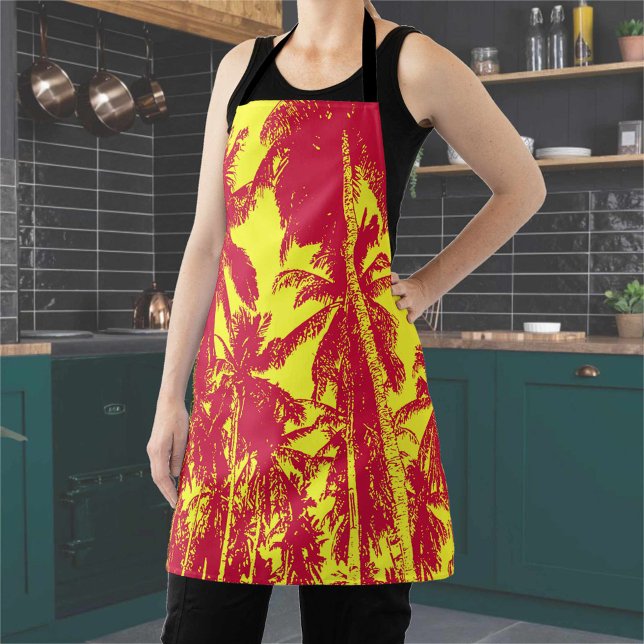 Tablier Palmiers design en rouge et jaune (Créateur téléchargé)