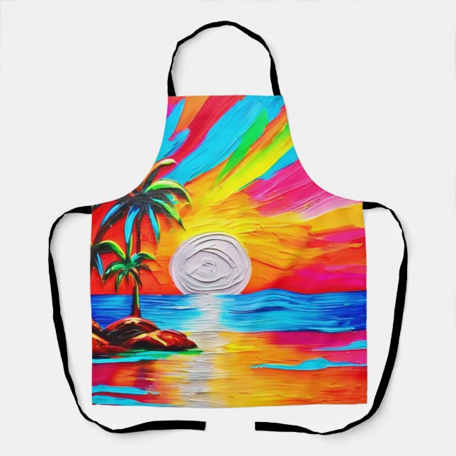 Tablier Palmiers et peinture au soleil couchant (Recto)