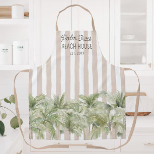Tablier Palmiers tropicaux Beige Stripes Maison de plage