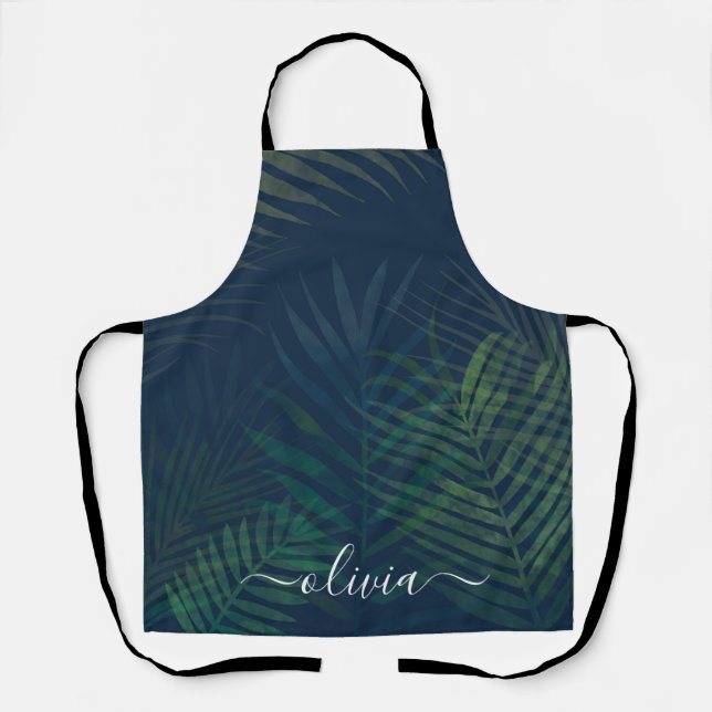 Tablier Palmiers vert foncé motif feuille (Recto)