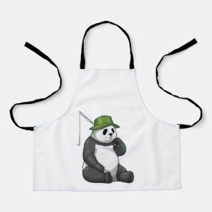 Tablier Panda à la pêche avec canne à pêche