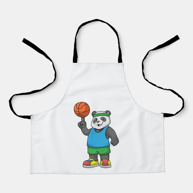 Tablier Panda aux sports avec basket-ball (Recto)
