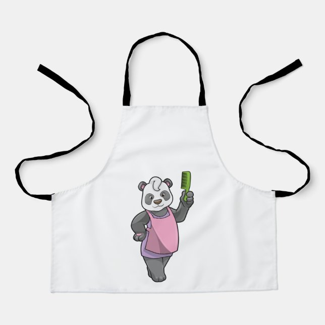 Tablier Panda comme coiffeur avec peigne (Recto)