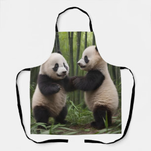 Tablier Pandas Bébés En Jeu Dans Une Forêt De Bambou,