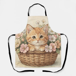 Tablier Panier de fleurs avec un adorable chaton roux