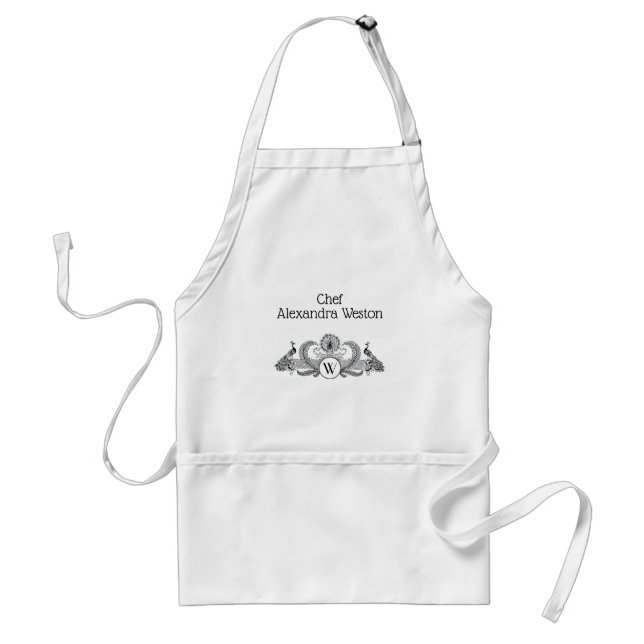 Tablier Paons vintage avec monogramme (Devant)