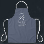 Tablier Papa chef chef barbecue grill Noël anniversaire mo<br><div class="desc">Papa chef cuisinier barbecue grill Noël,  anniversaire,  fête des pères moderne bleu et blanc tablier.</div>