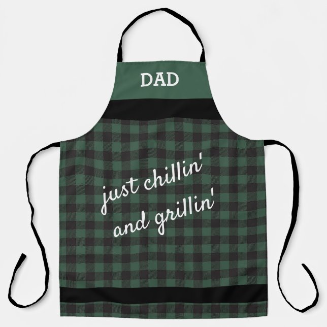 Tablier Papa - Chillin' et Grillin' Green Buffalo Plaid (Recto)