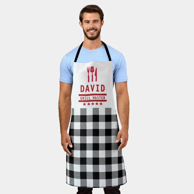 Tablier Papa Gift Grill Master BBQ Plaid Fête des pères (Porté)
