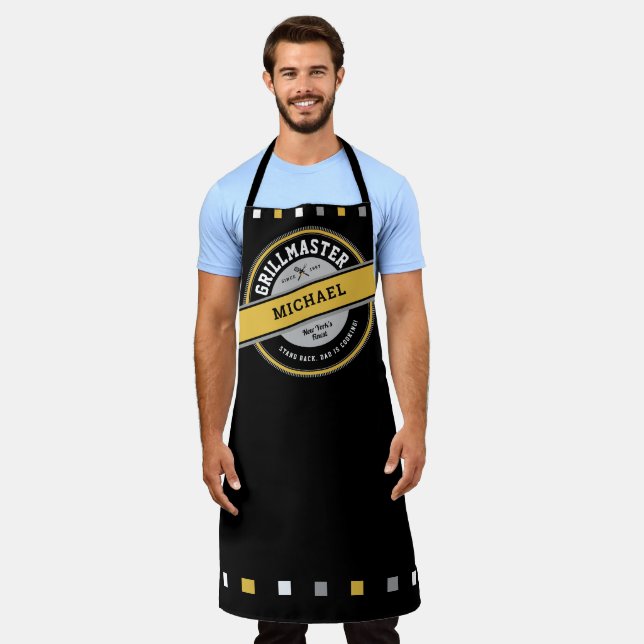 Tablier Papa Grill Master Apron sur Noir (Porté)