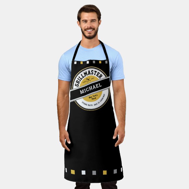 Tablier Papa Grill Master Apron sur Noir (Porté)