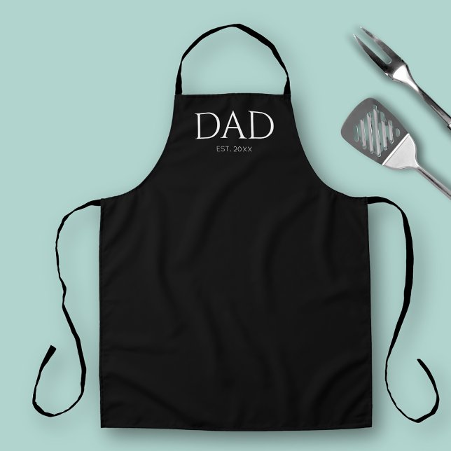 Tablier Papa moderne Est Noir simple (Dad Established Year Kitchen Apron. Perfect for Fathers Dad, birthdays or new dad gifts)