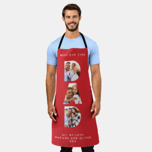 Tablier Papa multi photo moderne typographie rouge