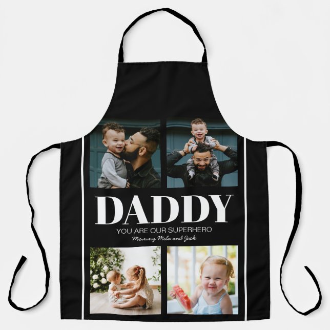 Tablier Papa Tu Es Notre Superhéros Simple Photo Apron (Recto)