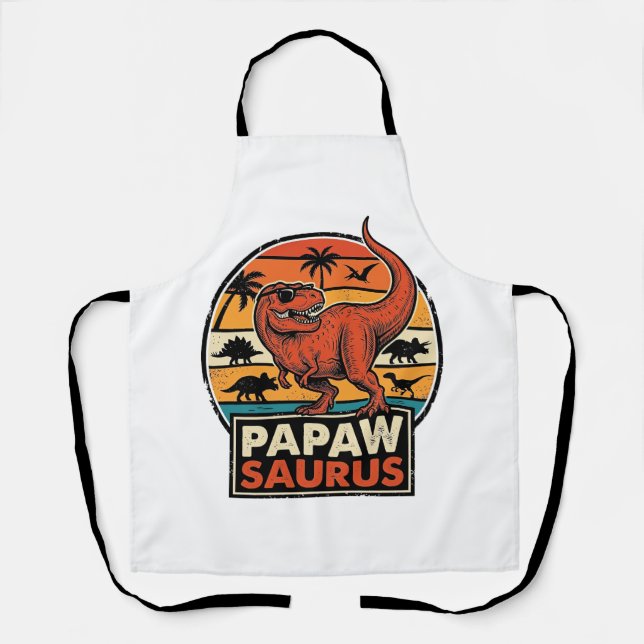 Tablier Papawsaurus Rétro Dinosaure Coucher de Soleil Desi (Recto)