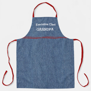 Tablier Papi Chef ou Papa Imprimé Denim Bleu avec Accents