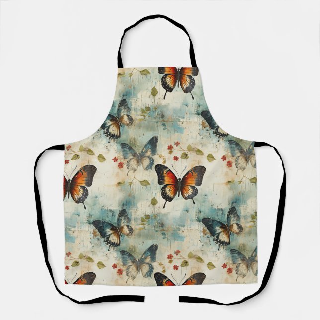 Tablier Papier Botanique Papillon Sarcelle Vintage (Recto)