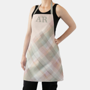 Tablier Papier peint aquarelle pastel plaid pêche sage chi