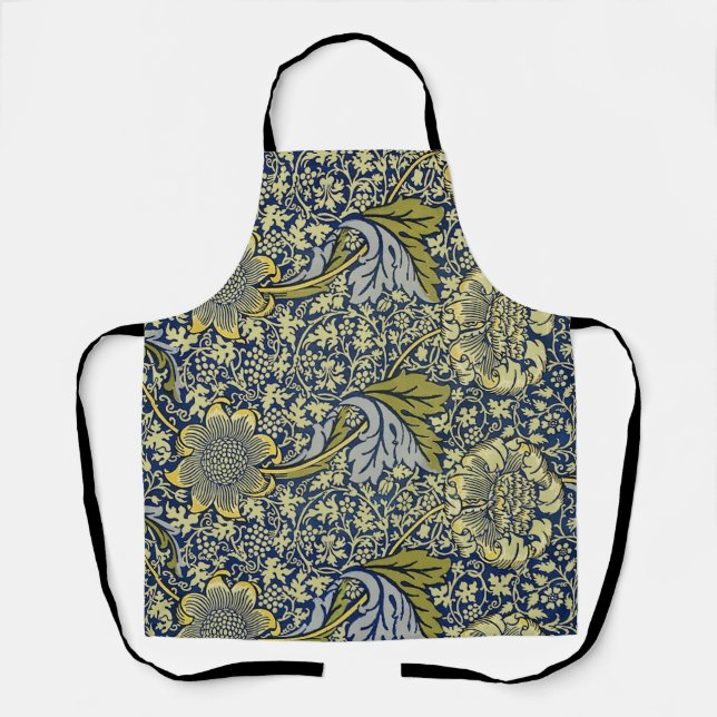 Tablier Papier Peint Floral William Morris Kennet Bleu Or (Recto)