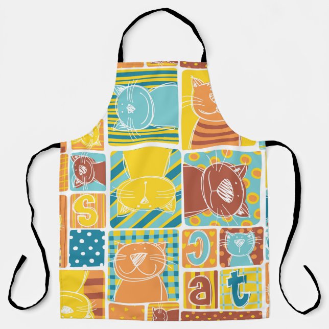 Tablier Papier peint patchwork en tissu de chat amusant, c (Recto)