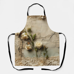 Tablier Papier vieilli avec motif de fleurs rustiques blan