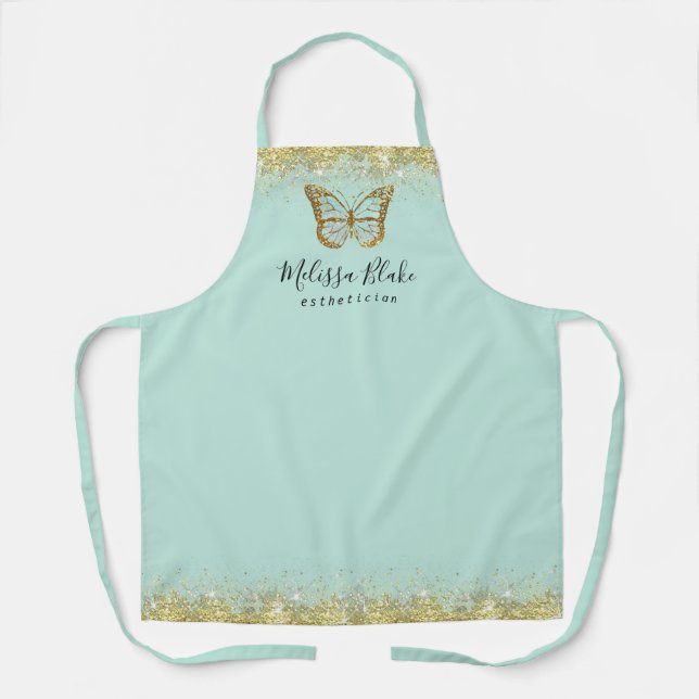 Tablier papillon à la menthe sur étincelle d'or (Recto)