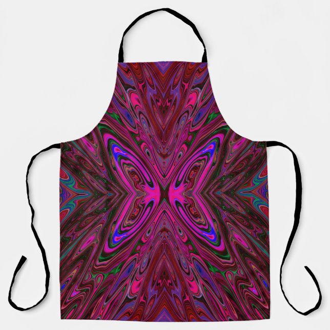 Tablier Papillon Abstrait Rose Chaude, Rouge et Bleu Tripp (Recto)